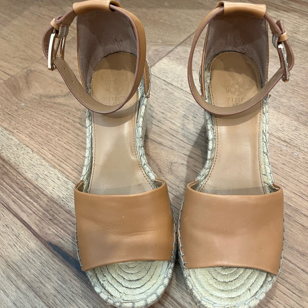 GUC Vince Camuto Women’s Ankle Strap Wedge Espadrilles - 8.5 - Camel Leather